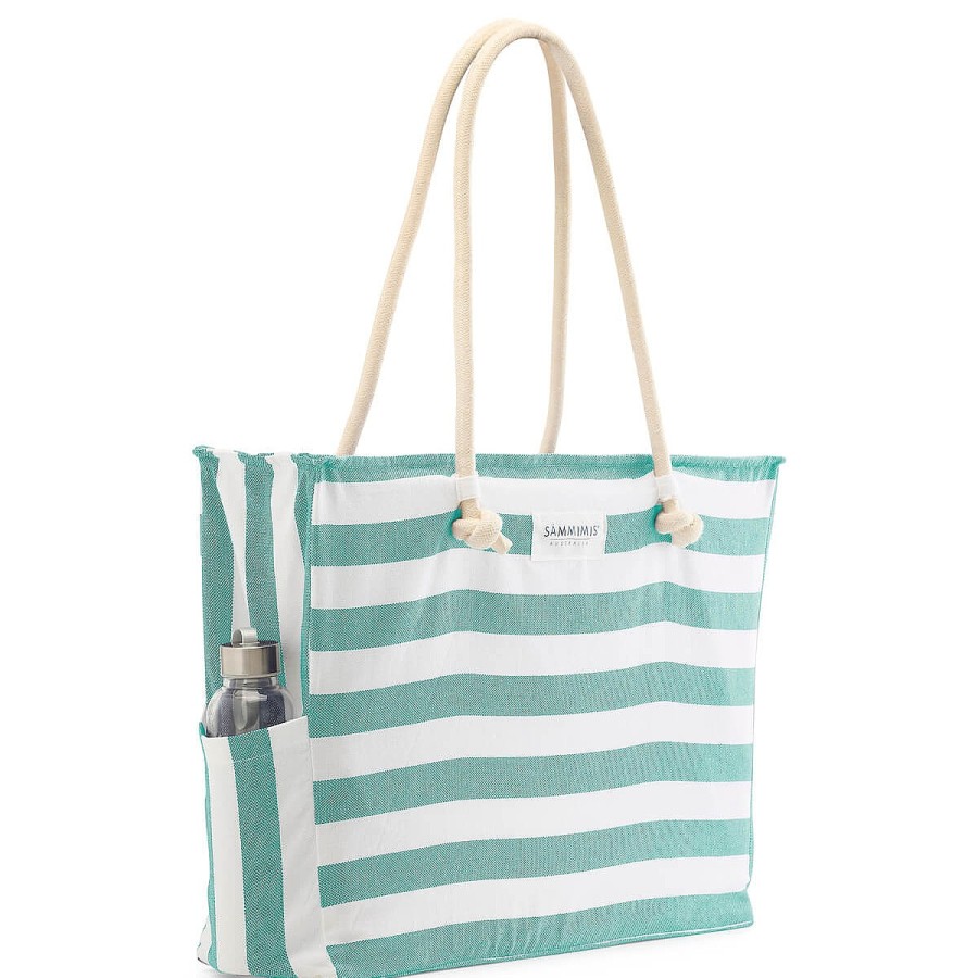 Accessories Sammimis | Bonifacio Jumbo Beach Bag: Sea Green/White