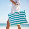 Accessories Sammimis | Bonifacio Jumbo Beach Bag: Sea Green/White