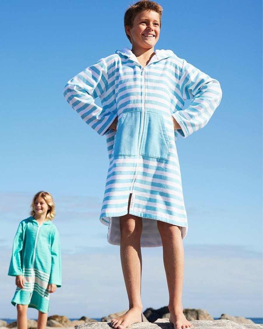 Hooded Towels Sammimis | Menorca Kids Terry Hooded Towel: Aqua/White