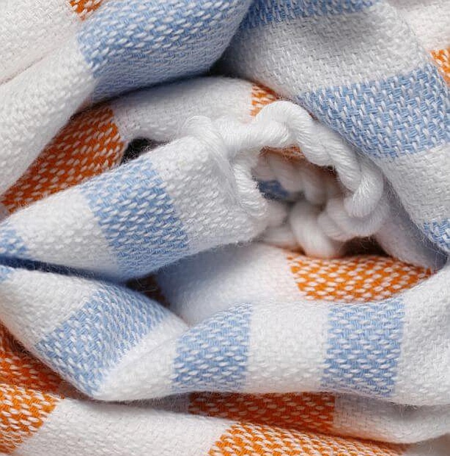 Turkish Towels Sammimis | Cote D'Azur | Premium | 325G: Orange/Sky Blue