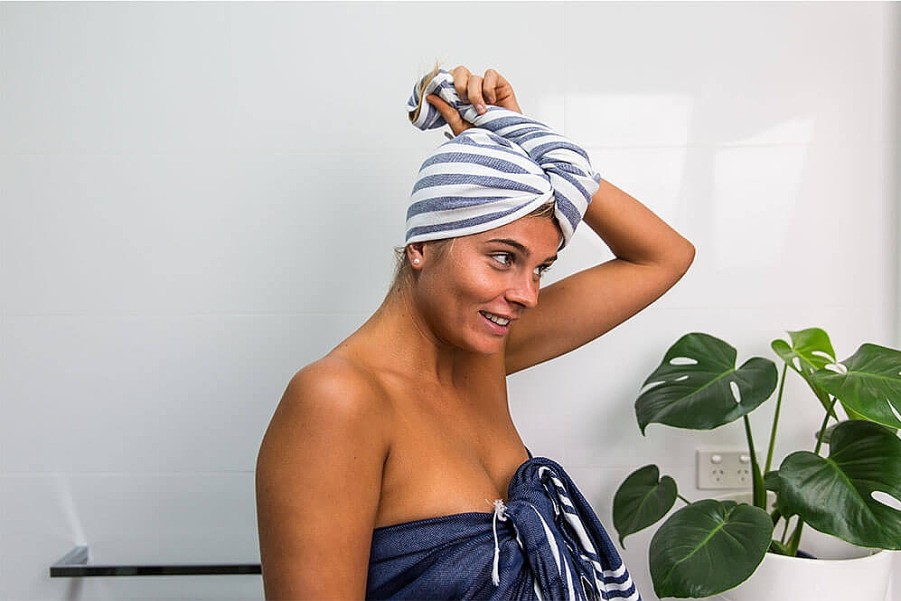 Accessories Sammimis | Carros Terry Hair Towel: Navy/White