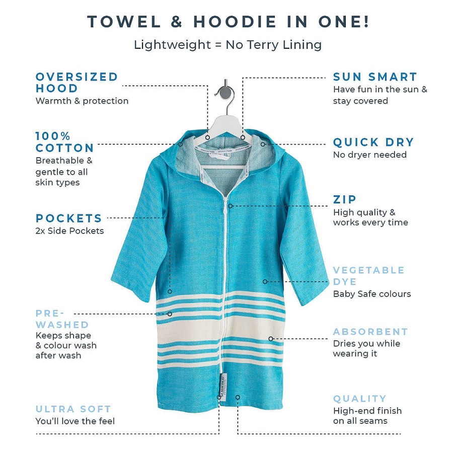 Hooded Towels Sammimis | Tassos Kids Hooded Towel: Aqua/White