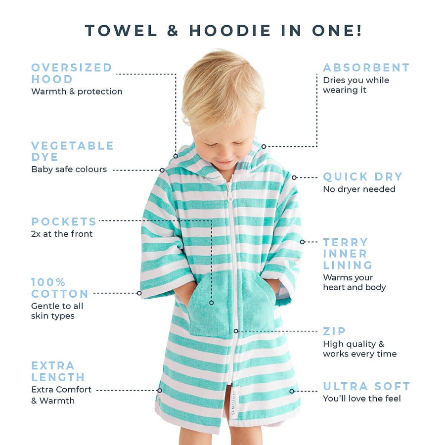 Hooded Towels Sammimis | Menorca Baby Terry Hooded Towel: Sea Green/White