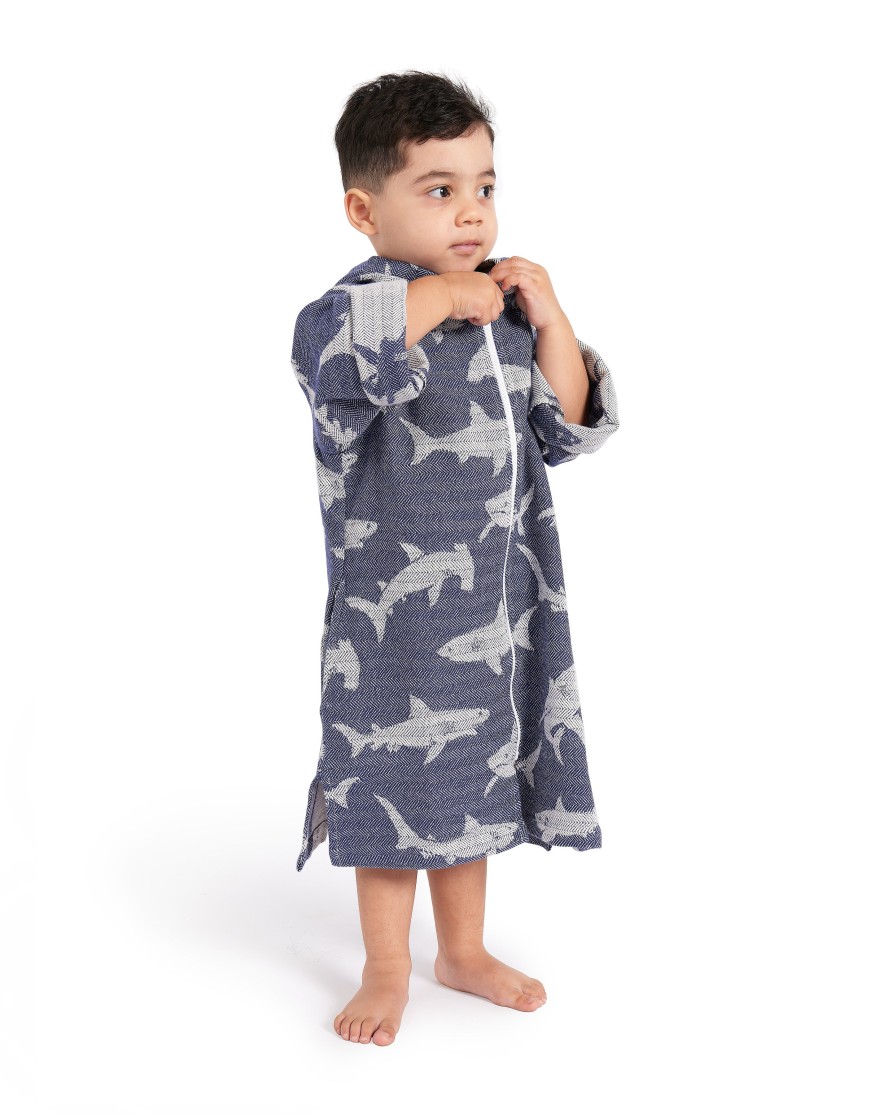 Hooded Towels Sammimis | Tassos Kids Shark Swim Coverup: Navy/Natural