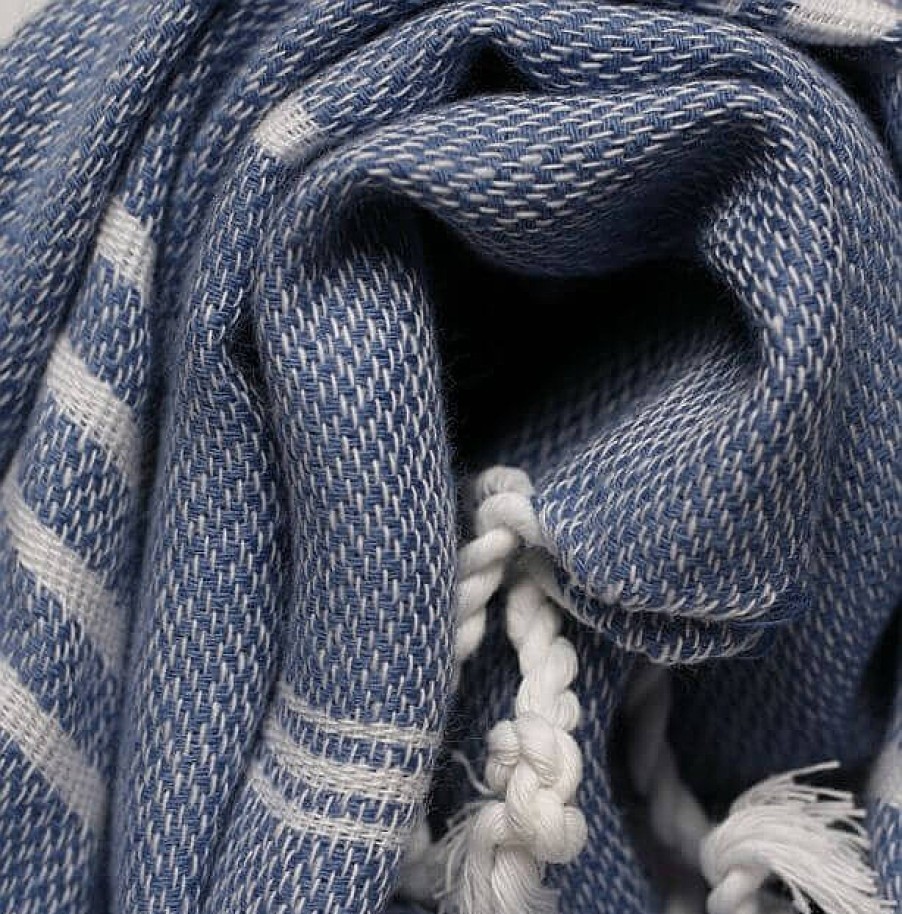 Turkish Towels Sammimis | Santorini | Classic | 275G: Denim Blue/White