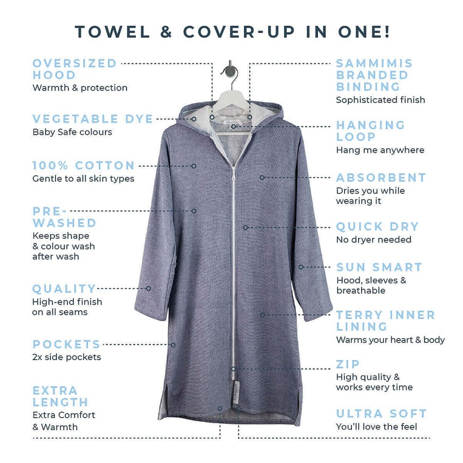 Hooded Towels Sammimis | Positano Adult Terry Hooded Towel Plus Size: Navy