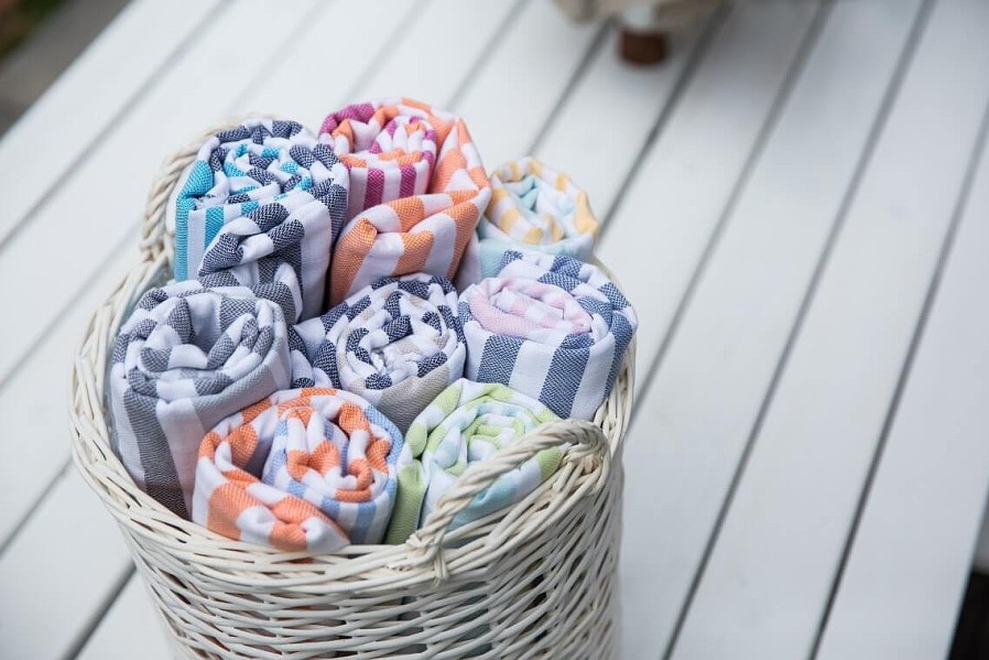 Turkish Towels Sammimis | Cote D'Azur | Premium | 325G: Orange/Sky Blue