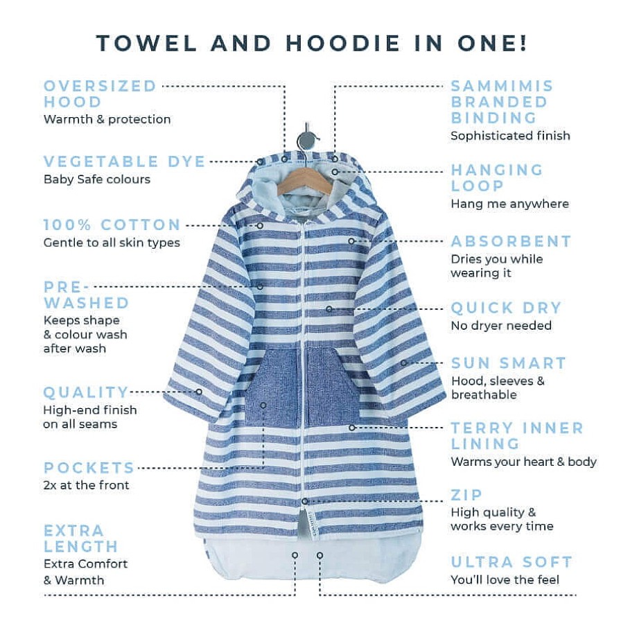 Hooded Towels Sammimis | Menorca Baby Terry Hooded Towel: Navy/White