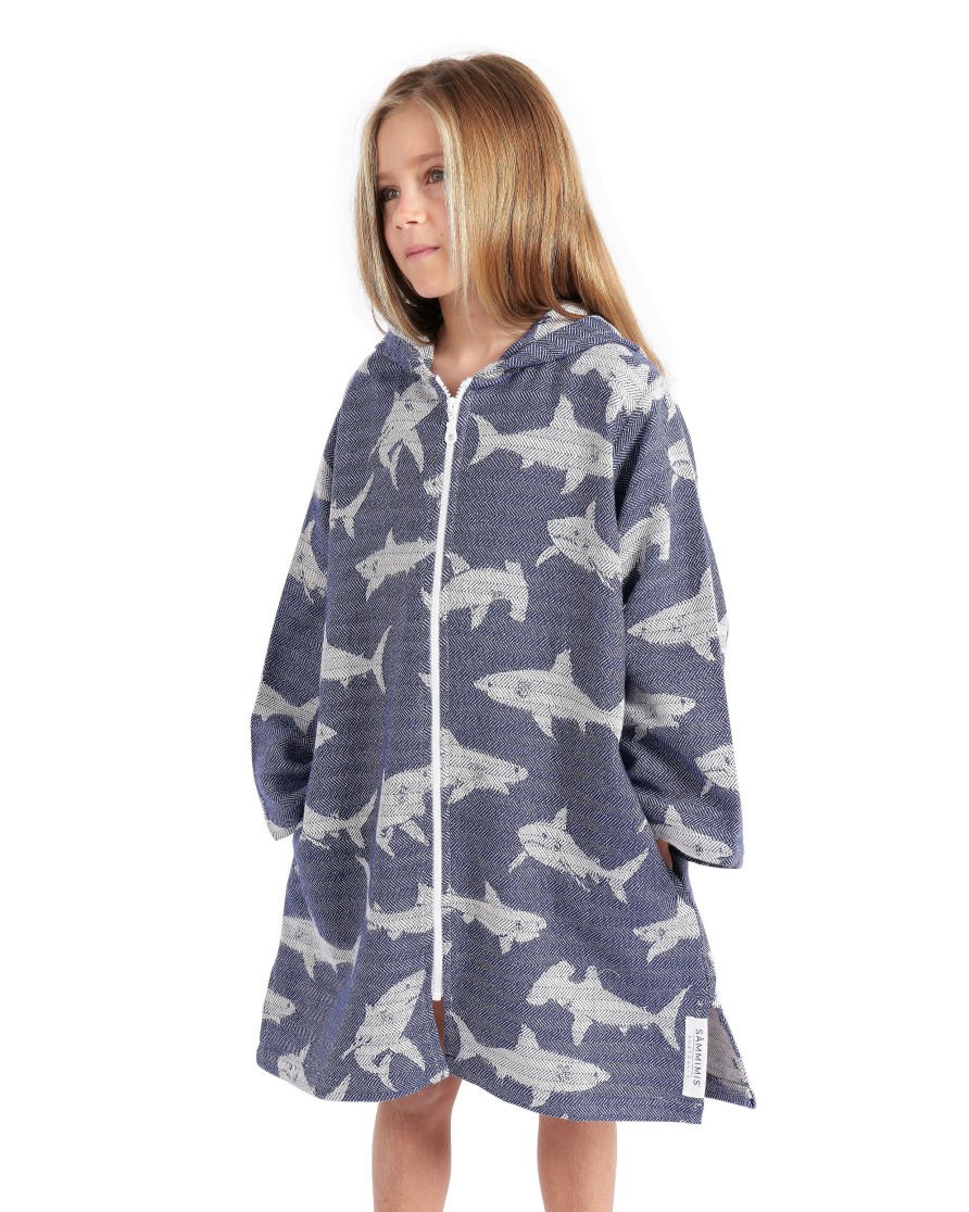 Hooded Towels Sammimis | Tassos Kids Shark Swim Coverup: Navy/Natural