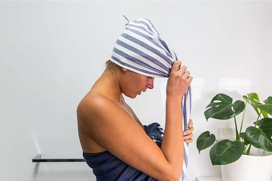 Accessories Sammimis | Carros Terry Hair Towel: Navy/White