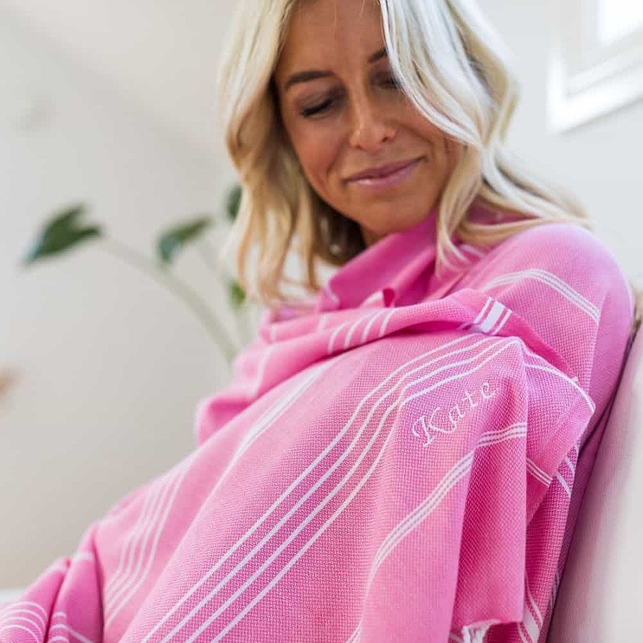 Turkish Towels Sammimis | Santorini | Classic | 275G: Hot Pink/White