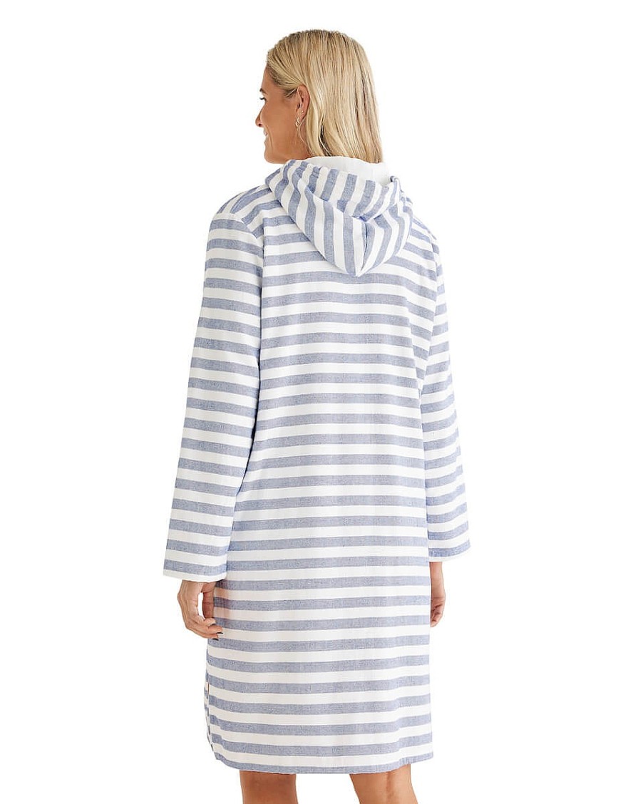 Hooded Towels Sammimis | Positano Adult Terry Hooded Towel: Navy/White