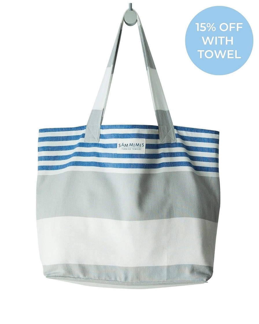 Accessories Sammimis | St Tropez Beach Bag: Silver Grey/Royal Blue