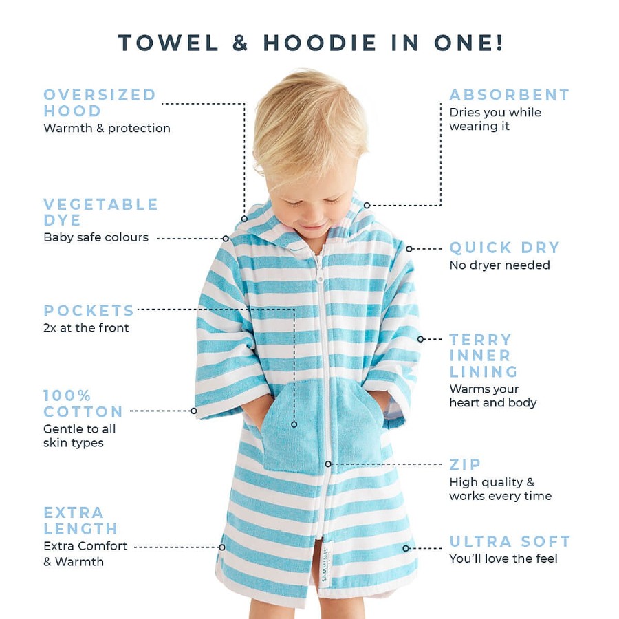 Hooded Towels Sammimis | Menorca Baby Terry Hooded Towel: Aqua/White