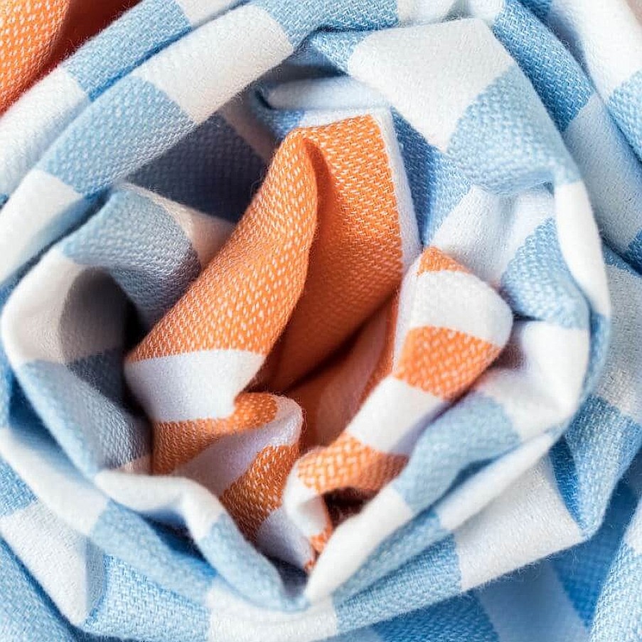 Turkish Towels Sammimis | Cote D'Azur | Premium | 325G: Sky Blue/Orange