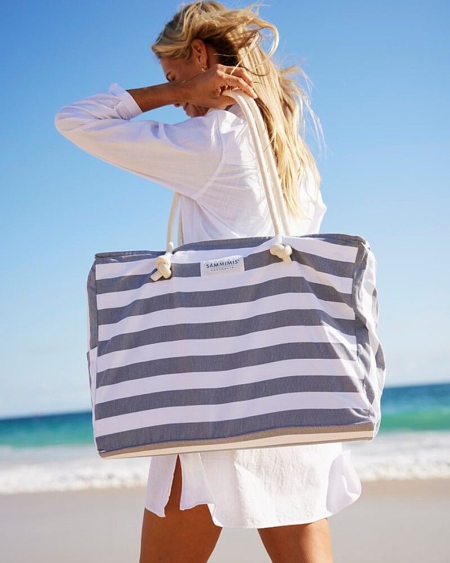 Accessories Sammimis | Bonifacio Jumbo Beach Bag: Charcoal/White