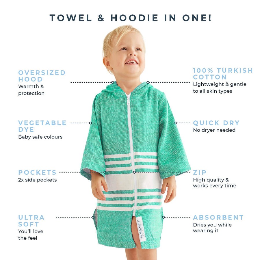 Hooded Towels Sammimis | Tassos Baby Hooded Towel: Sea Green/White