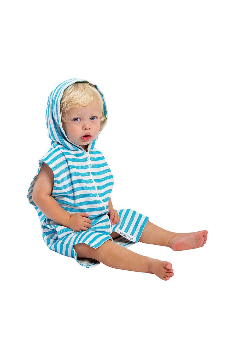 Hooded Towels Sammimis | Amalfi Baby Sleeveless Hooded Towel: Aqua/White