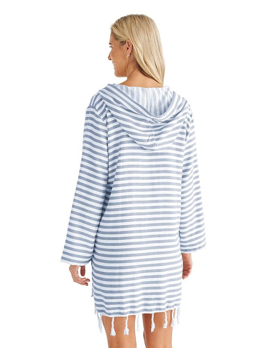 Hooded Towels Sammimis | Amalfi Adult Hooded Towel: Denim Blue/White