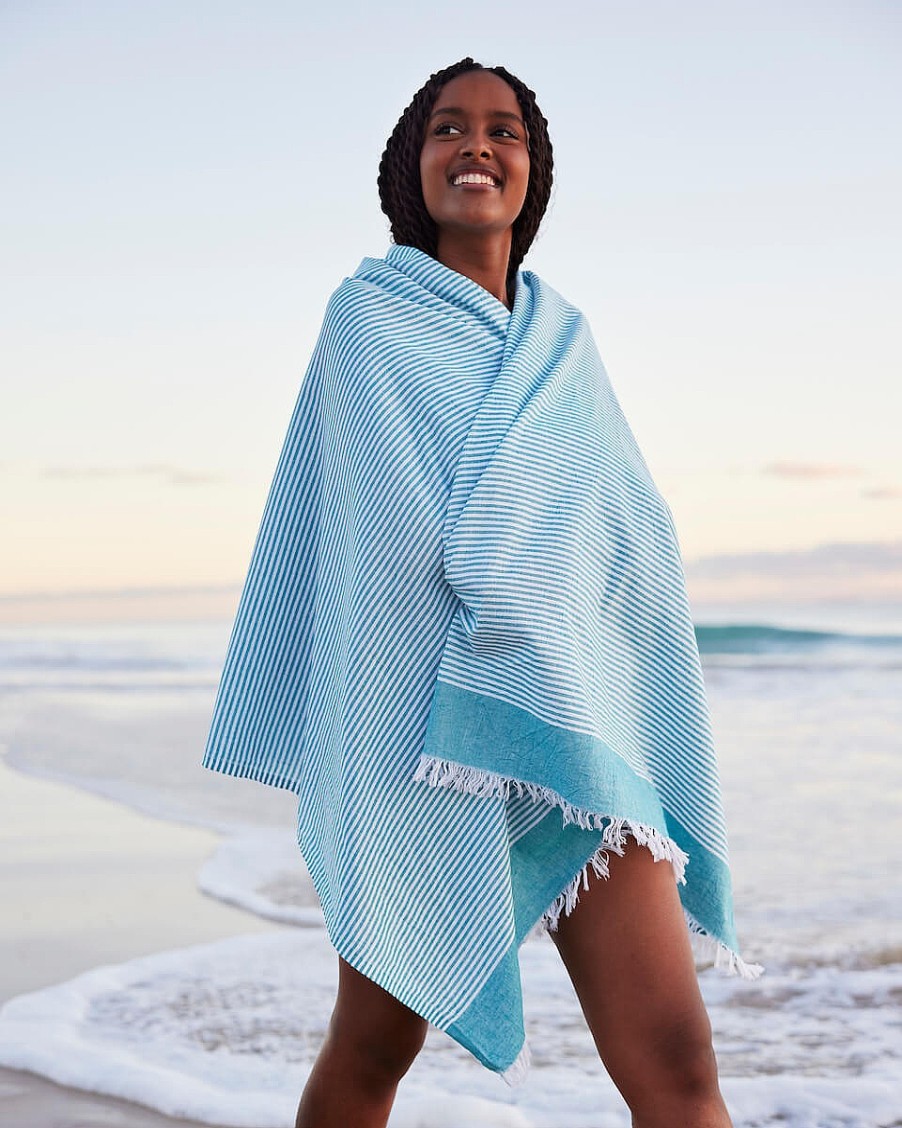 Turkish Towels Sammimis | Naxos | Light | 225G: Teal/White