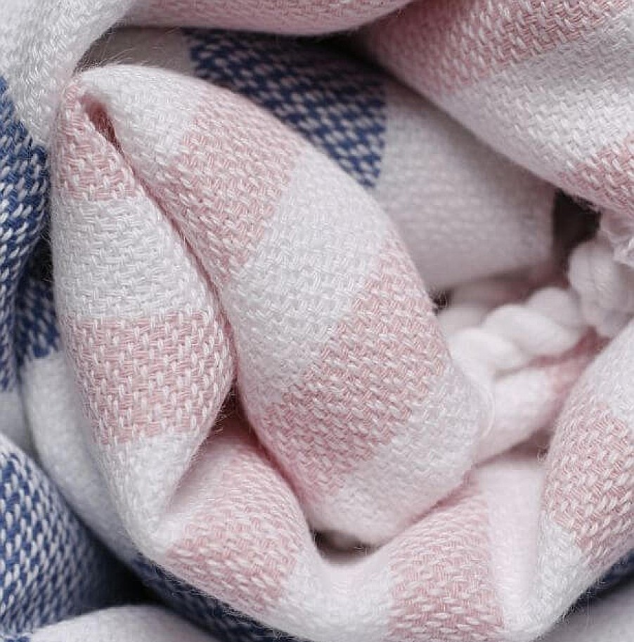 Turkish Towels Sammimis | Cote D'Azur | Premium | 325G: Denim/Powder Pink