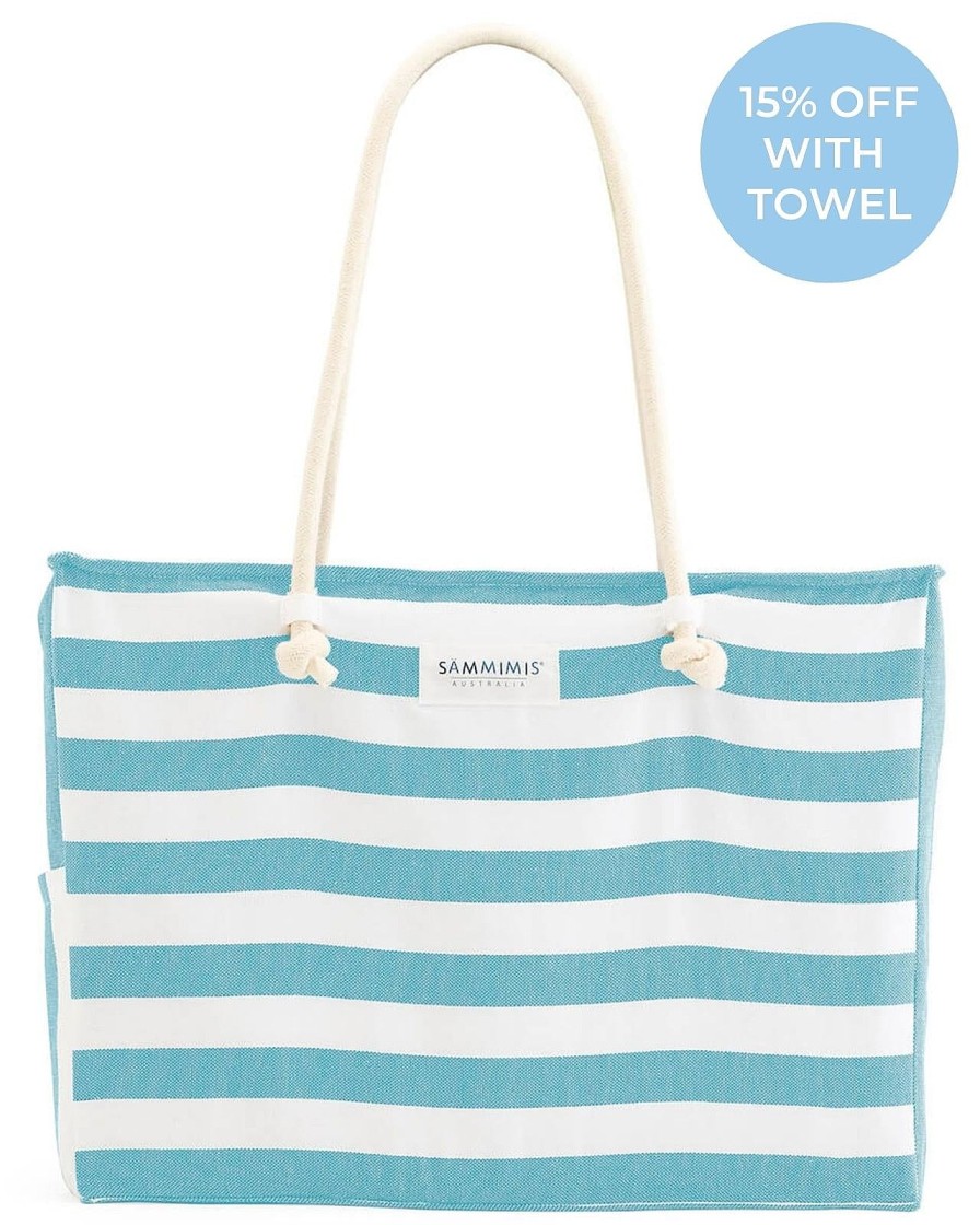 Accessories Sammimis | Bonifacio Jumbo Beach Bag: Aqua/White