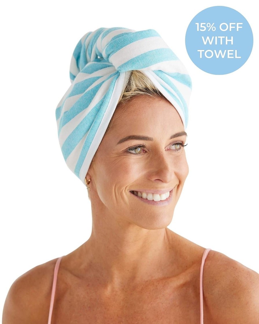 Accessories Sammimis | Carros Terry Hair Towel: Aqua/White